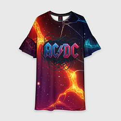 Платье клеш для девочки ACDC логотип в градиенте, цвет: 3D-принт