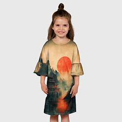 Платье клеш для девочки Старый Японский монастырь, цвет: 3D-принт — фото 2