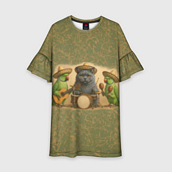 Платье клеш для девочки Надежды маленький оркестрик в оливковом, цвет: 3D-принт