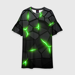 Платье клеш для девочки Зеленая неоновая броня, цвет: 3D-принт