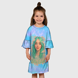 Платье клеш для девочки Билли Айлиш с зелеными волосами, цвет: 3D-принт — фото 2