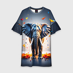 Детское платье Геометрический слон и цветные полигоны