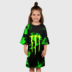 Платье клеш для девочки Monster energy кислотное лого огонь, цвет: 3D-принт — фото 2