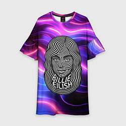 Платье клеш для девочки Портрет Билли Айлиш из линий, цвет: 3D-принт