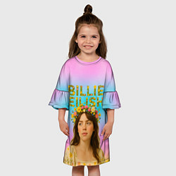 Платье клеш для девочки Билли Айлиш с цветочным венком на голове, цвет: 3D-принт — фото 2