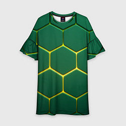 Платье клеш для девочки Зеленые плиты с желтым светом, цвет: 3D-принт