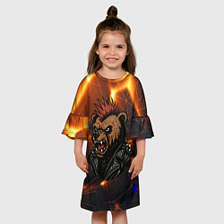 Платье клеш для девочки Медведь панк в косухе, цвет: 3D-принт — фото 2