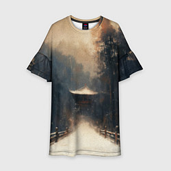 Платье клеш для девочки Дорога к Японскому храму, цвет: 3D-принт