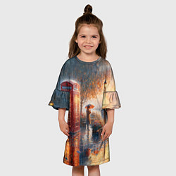 Платье клеш для девочки Красная телефонная будка на набережной, цвет: 3D-принт — фото 2