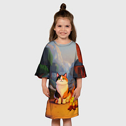 Платье клеш для девочки Котик в кубическом мире, цвет: 3D-принт — фото 2
