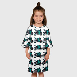 Платье клеш для девочки Motorbike light blue, цвет: 3D-принт — фото 2