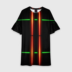 Платье клеш для девочки Neon green black red line, цвет: 3D-принт