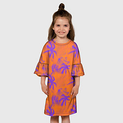 Платье клеш для девочки Palm orange, цвет: 3D-принт — фото 2