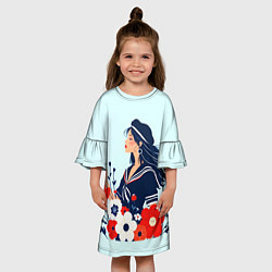 Платье клеш для девочки Девушка моряка, цвет: 3D-принт — фото 2