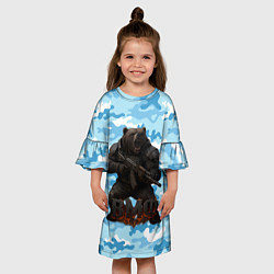 Платье клеш для девочки ВМФ злой медведь с автоматом, цвет: 3D-принт — фото 2