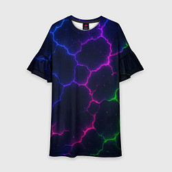 Платье клеш для девочки Неоновый разлом, цвет: 3D-принт