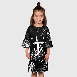 Платье клеш для девочки Doom белые краски штрихи, цвет: 3D-принт — фото 2