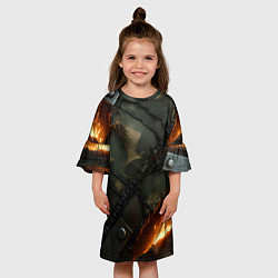 Платье клеш для девочки Разорванный камуфляж с огнем, цвет: 3D-принт — фото 2