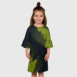 Платье клеш для девочки Абстрактная текстура в зеленом, цвет: 3D-принт — фото 2