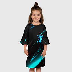 Платье клеш для девочки Doom neon stripes, цвет: 3D-принт — фото 2