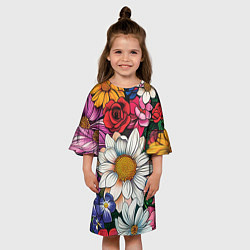 Платье клеш для девочки Крупные цветы, цвет: 3D-принт — фото 2
