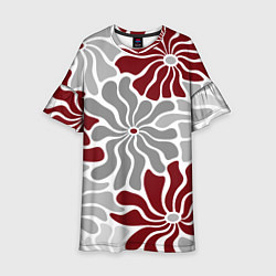 Платье клеш для девочки Цветы cherry and grey pattern, цвет: 3D-принт