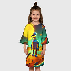 Платье клеш для девочки Робот-сгибальщик Бендер на планете крокодилов, цвет: 3D-принт — фото 2