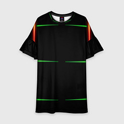 Платье клеш для девочки Color black green orange stripes, цвет: 3D-принт