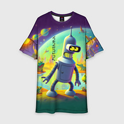 Платье клеш для девочки Робот-сгибальщик Бендер на планете крокодилов - не, цвет: 3D-принт