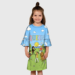 Платье клеш для девочки Queen мультяшный стиль на поляне, цвет: 3D-принт — фото 2