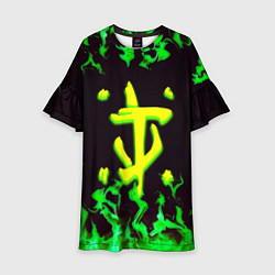 Платье клеш для девочки Doom зелёный огонь, цвет: 3D-принт