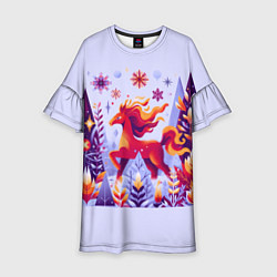 Платье клеш для девочки Новогодняя лошадь, цвет: 3D-принт