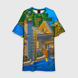 Платье клеш для девочки Майнкрафт - водный дом, цвет: 3D-принт