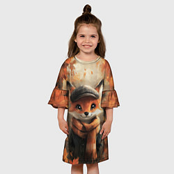 Платье клеш для девочки Милый осенний лисёнок, цвет: 3D-принт — фото 2