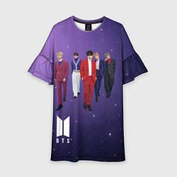 Платье клеш для девочки BTS фиолетовый фон, цвет: 3D-принт