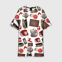 Платье клеш для девочки Неваляшка утюг ретро авоська петушок телефон, цвет: 3D-принт