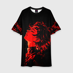 Детское платье Клинок, рассекающий демонов Танджиро и иероглифы