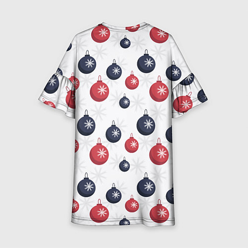 Детское платье Синие и красные новогодние шары со снежинками / 3D-принт – фото 2