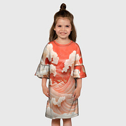 Платье клеш для девочки Японские красные волны, цвет: 3D-принт — фото 2