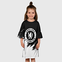 Платье клеш для девочки Чели белые краски текстура, цвет: 3D-принт — фото 2