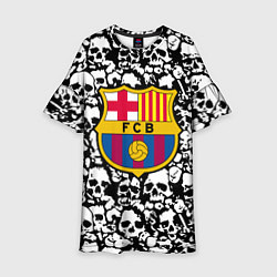 Платье клеш для девочки Barcelona черно белые черепа, цвет: 3D-принт