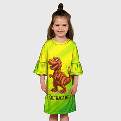 Платье клеш для девочки Колбасазавр колбасный динозавр, цвет: 3D-принт — фото 2