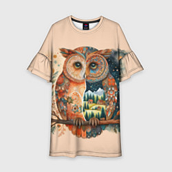 Платье клеш для девочки Сова разделенная на день и ночь абстракция, цвет: 3D-принт