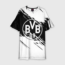 Платье клеш для девочки Borussia черно белые полосы, цвет: 3D-принт