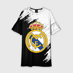 Платье клеш для девочки Real Madrid текстура штрихи, цвет: 3D-принт