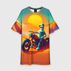 Платье клеш для девочки Робот Бендер на мотоцикле в пустыне, цвет: 3D-принт