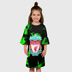 Платье клеш для девочки Liverpool зеленый огонь текстура, цвет: 3D-принт — фото 2