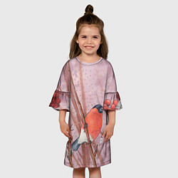 Платье клеш для девочки Снегирь и зимние ягоды, цвет: 3D-принт — фото 2