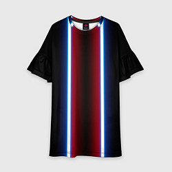 Платье клеш для девочки Color white blue red neon, цвет: 3D-принт