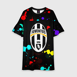 Платье клеш для девочки Ювентус брызги красок неон, цвет: 3D-принт